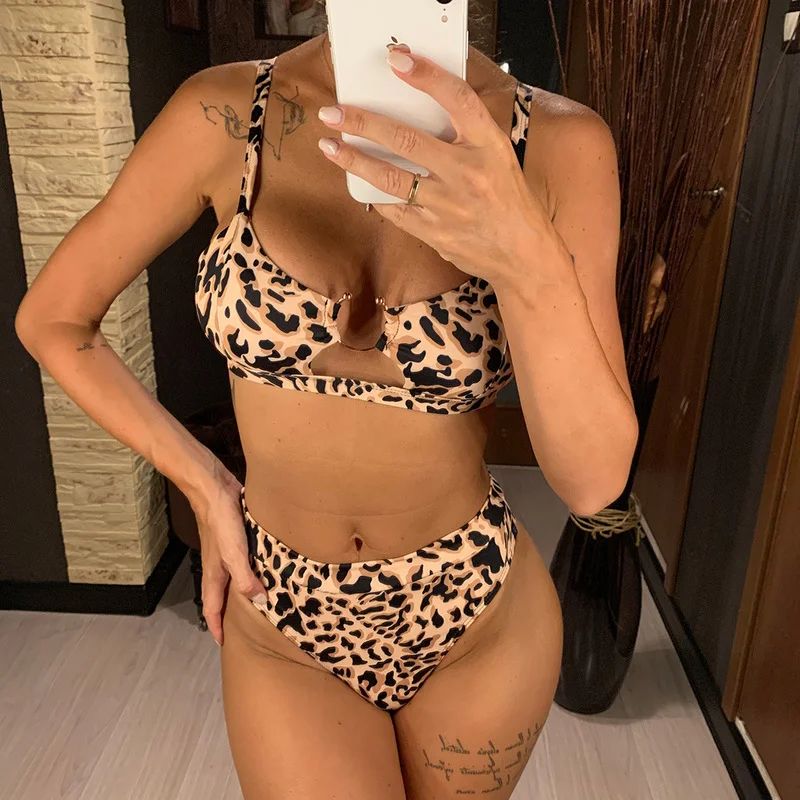 Sexy Women High Waist Bikini Set Summer Leopard Casual Beach Party Swimsuit Swimwear Female 2023 Brazilian Thong Bathing Suits