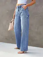 Women's Light Blue Wide Leg Straight-Leg Jeans - Stylish and Comfortable Denim Pants for Effortless Fashion - Image 3