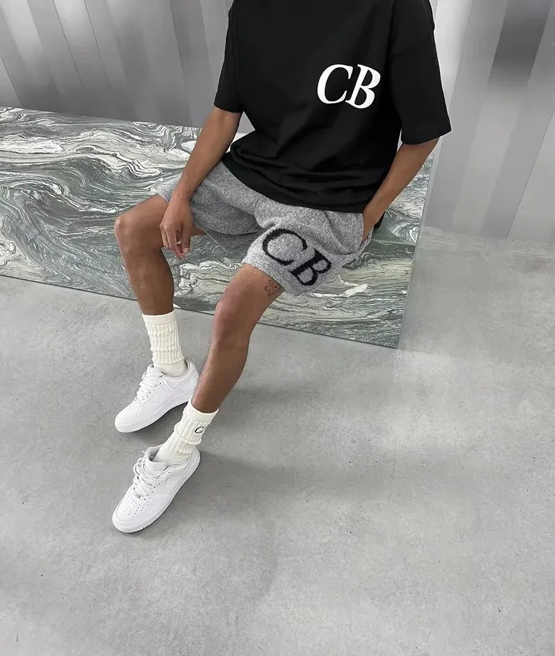 25SS Heavy Fabric Classic CB Logo Jacquard Knit Shorts 1:1 Top Quality Men Women Oversized Black Gray Apricot Breeches 5