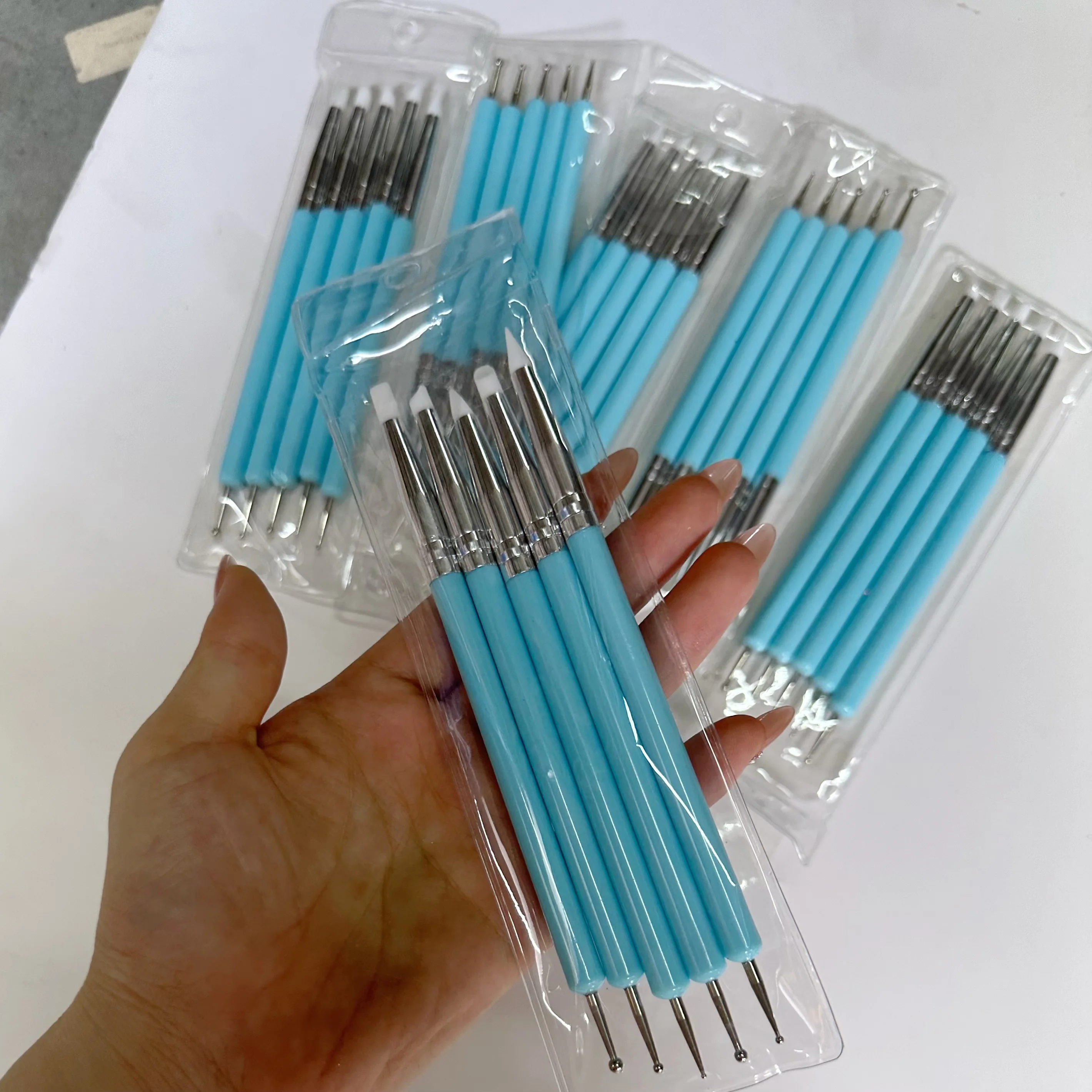 5pcs/Set Double-ended Silicone Head Carving Dotting Pen Brush Modeling Dotting Nail Art Pottery Clay Tool DIY Sculpting Tools 2