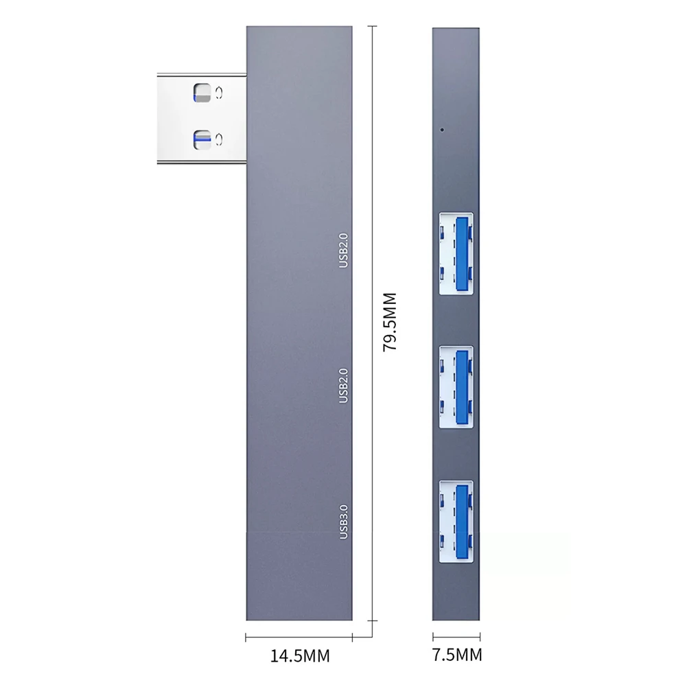 Compact Multiport 3-in-1 USB Hub with High-Speed 5Gbps Transfer