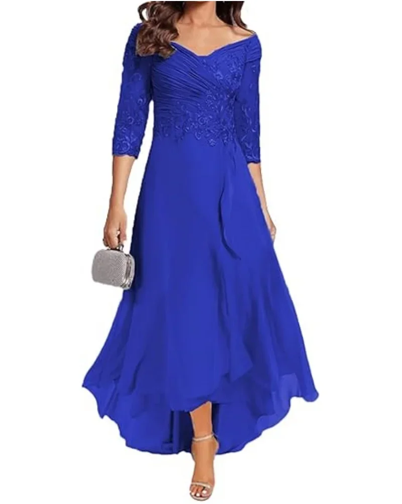 Mother of The Bride Dresses for Wedding Long Chiffon V-Neck Formal Evening Party Dresses Lace Up Back - 5