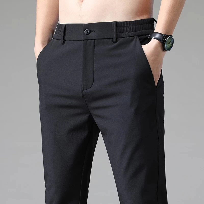 

Spring Autumn Pants Mens Stretch Korean Casual Slim Fit Elastic Waist Jogger Business Classic Trousers Male Black Gray Blue 38