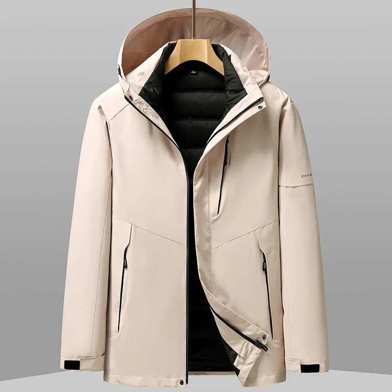 thumbnail image 1 of Chaqueta de plumón corta de lujo para mujer, de invierno, acolchada, con relleno de plumón de pato, forro extraíble, chaquetas para hombre, abrigo impermeable para parejas, 1 of 4