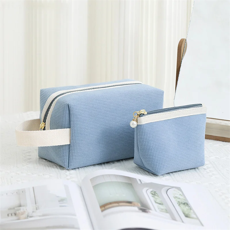 

Solid Color Corduroy Makeup Pouch Cosmetic Bag Large Capacity Storage Bag Portable Wash Skincare Toiletry Bag Travel Bag Set