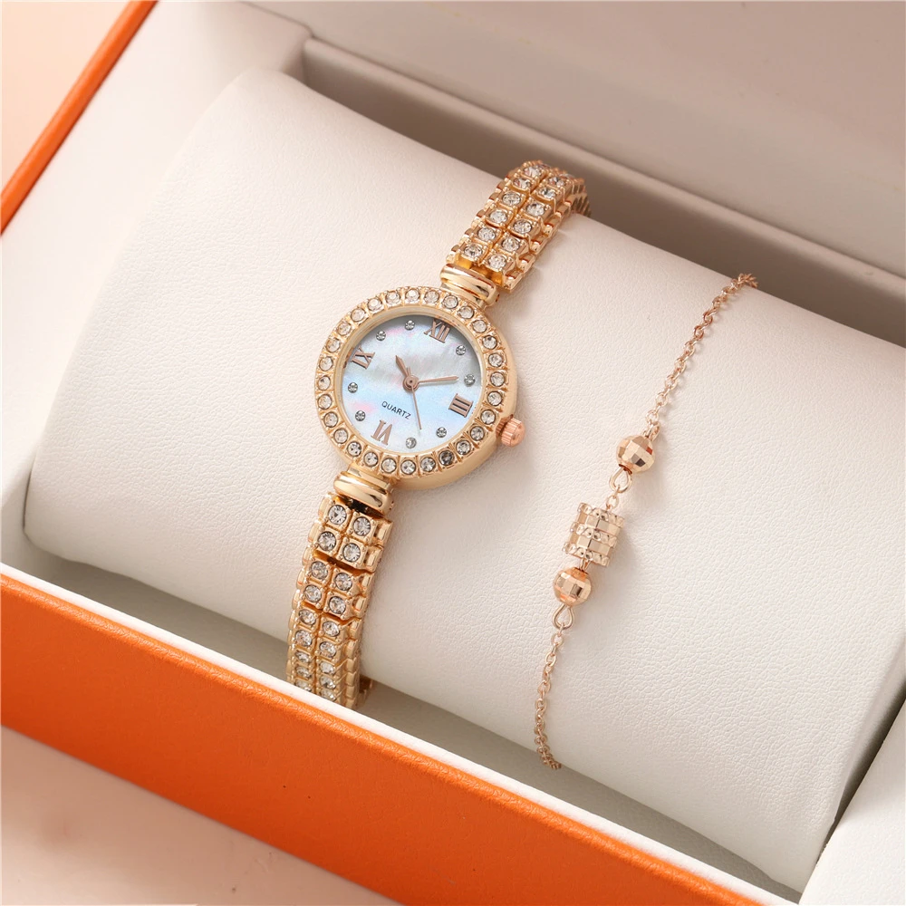 

Fashion Women Quartz Watches Luxury With Diamonds Rome Shellface Design Watch Bracelet Stainless Steel Strap Female Gift Clock