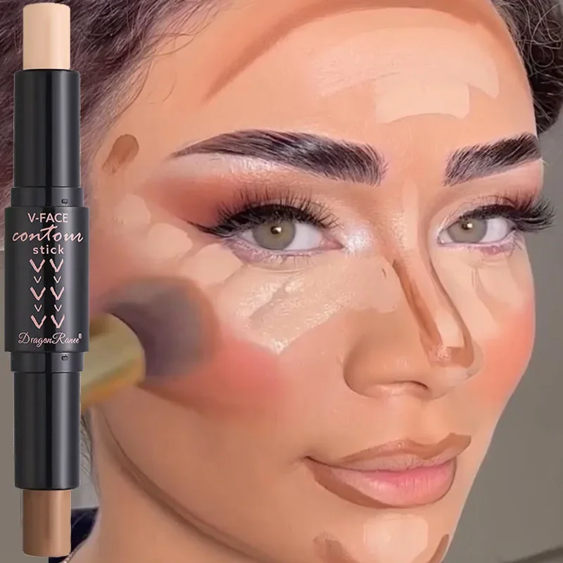 Face Highlighter Facial Contour Stick Double-end Face Contour Highlighter Stick Waterproof Lasting Oil-control Matte Concealer Pencil Corrector Skin Tone Pen Makeup