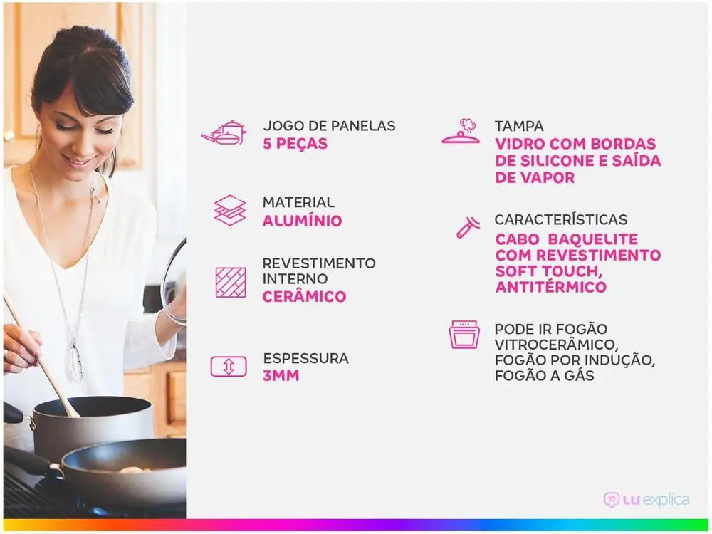 Jogo de Panelas Brinox Revestimento Cerâmico de Alumínio Preto 5 Peças Carbon Ceramic Life 2