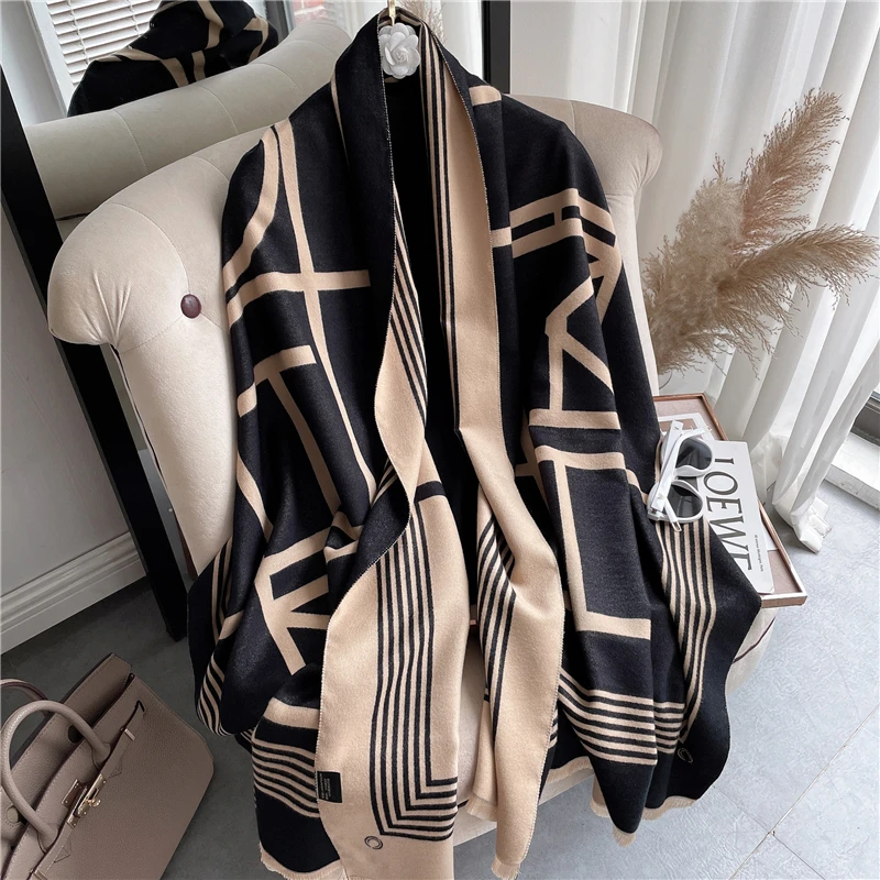 2022 Luxury Brand Cashmere Scarf for Women Fashion Warm Winter Blanket Thick Shawl Wrap Bandana Female Pashmina Bufanda Poncho 24