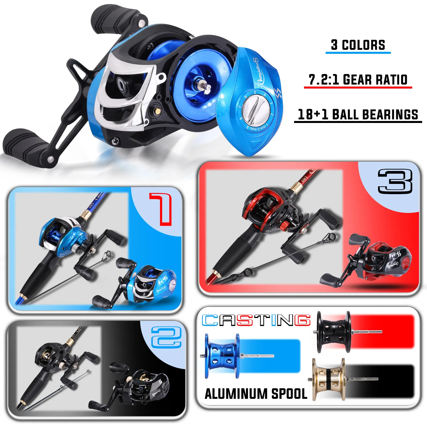 Sougayilang Angelset mit Kohlefaserrute 7,2:1 leistungsstarke Angelrolle und einer Angelschnur als Geschenk, professionelles Angelset – Detail 4