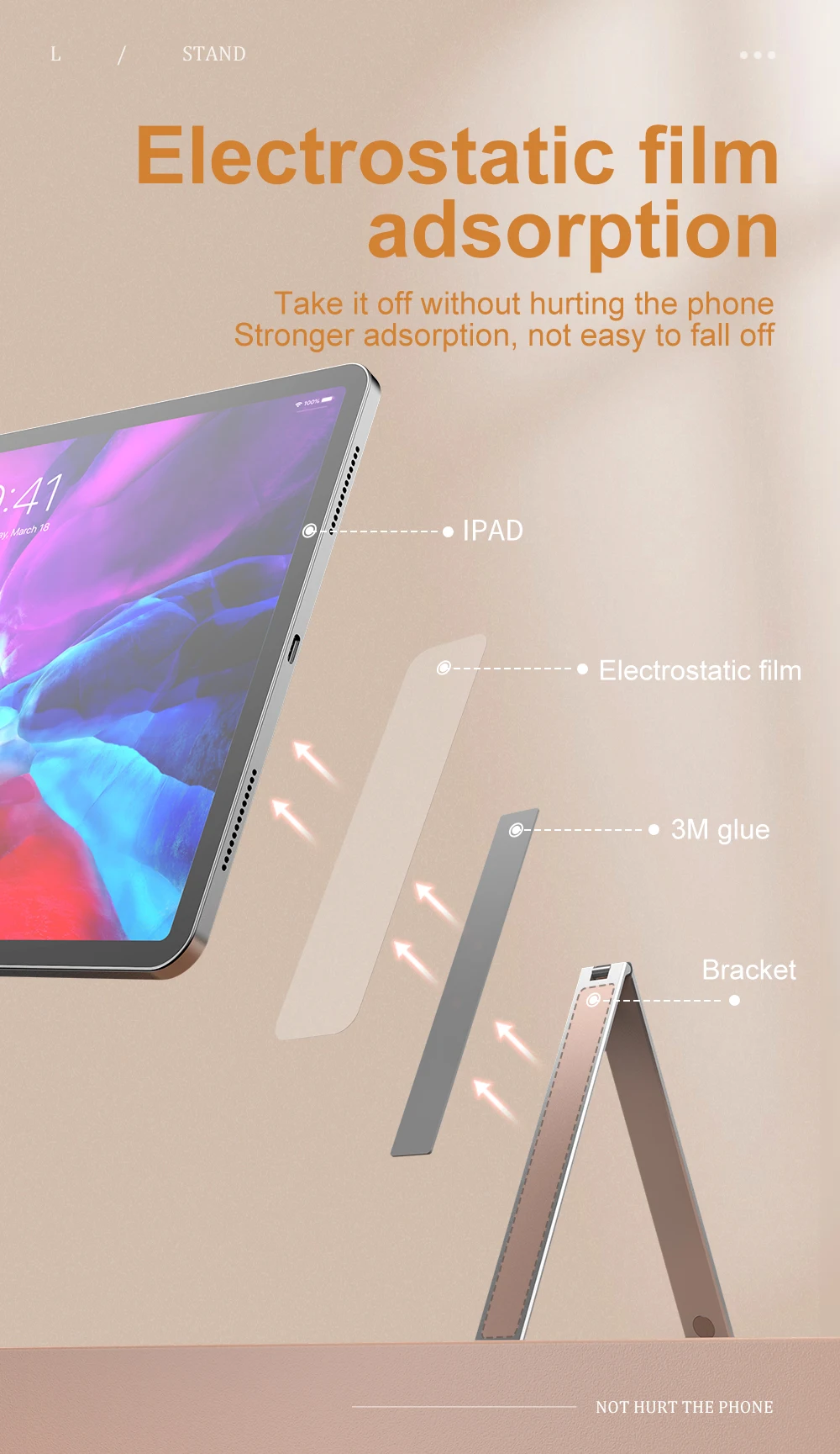 Mini Tablet Invisible Stand, Suporte Adesivo, Liga
