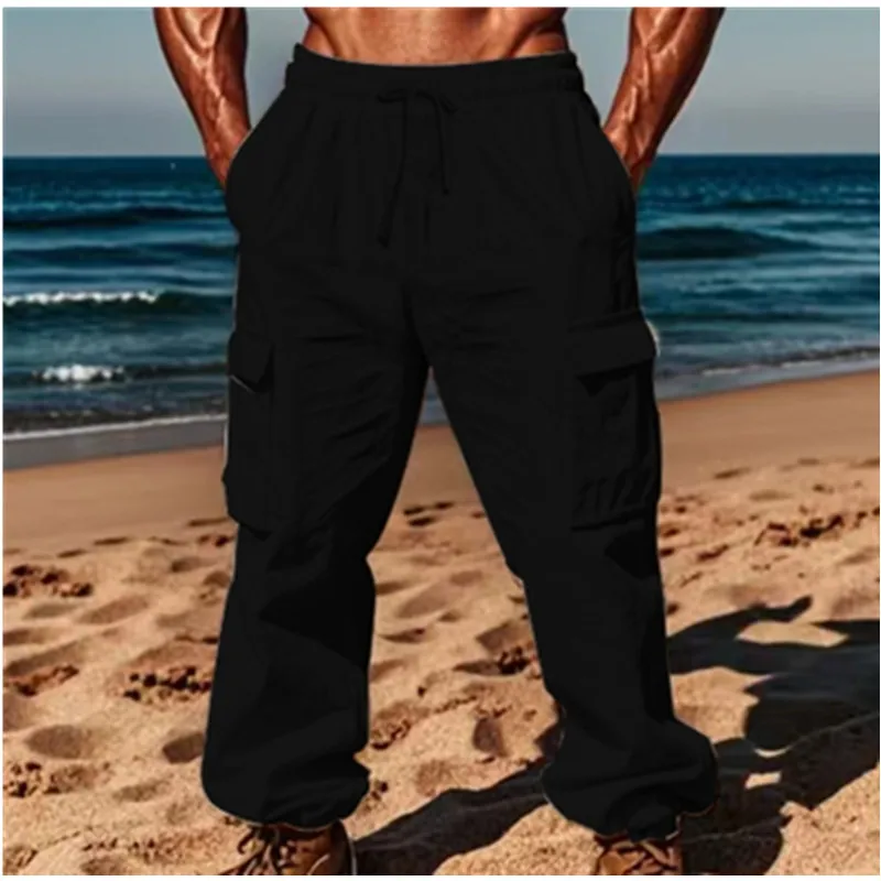 Europe and the United States men's casual loose girdle trousers double pocket drawstring outdoor casual pants 2