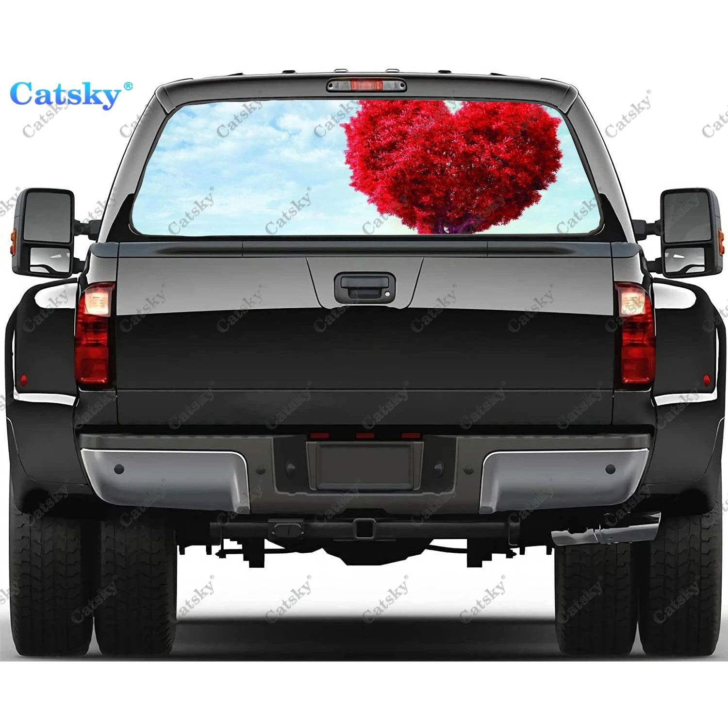 

Red Heart Pattern Printing Rear Window Stickers Windshield Decal Truck Rear Window Decal Universal Tint Perforated Vinyl Graphic