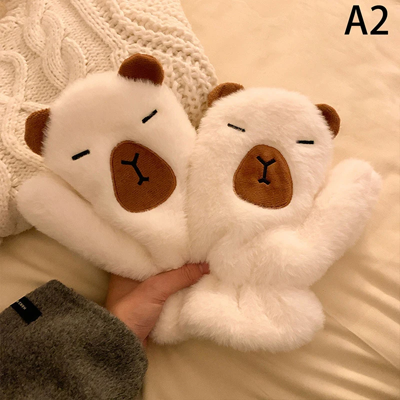 Cute Capybara Plush Scarf Cold-proof Warm Glove Scarf Sweet Windproof Thickened Cross Neck Glove Fashion Accessories Girl Gift
