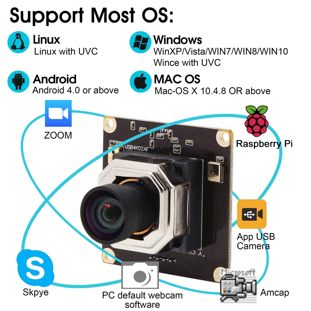 ELP 4K USB 카메라 자동 초점 무 왜곡 렌즈, IMX415 웹캠 모듈 마이크, 화상 회의 온라인 교육용, 100 도