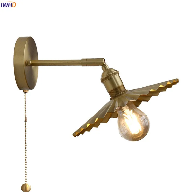 Iwhd Pull Chain Lampada Da Parete A Led In Rame Applique Illuminazione Interna Per Interni Camera Da Letto Lampada Da Specchio Per Bagno Lampada Da Pa