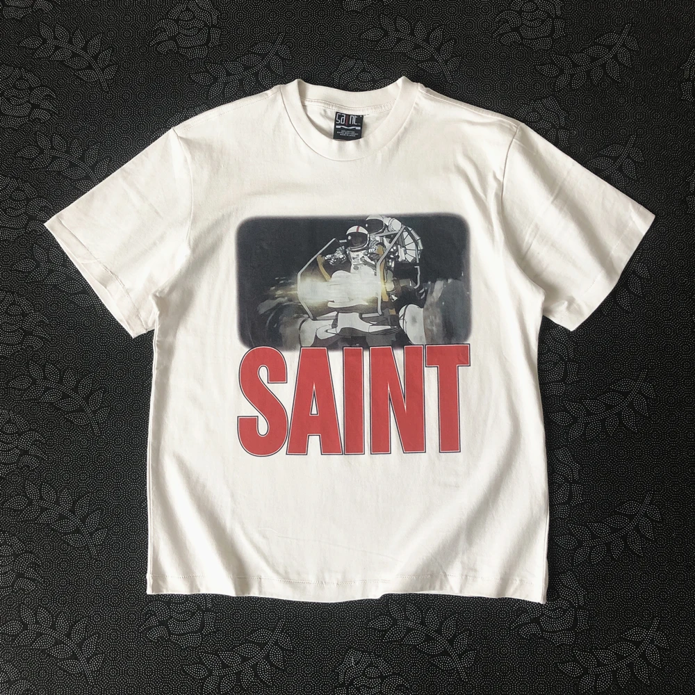 

Frog Drift SAINT MICHAEL Streetwear Best Quality Astronaut Graphics Vintage Clothing Loose Oversized T Shirt Tops Tees For Men