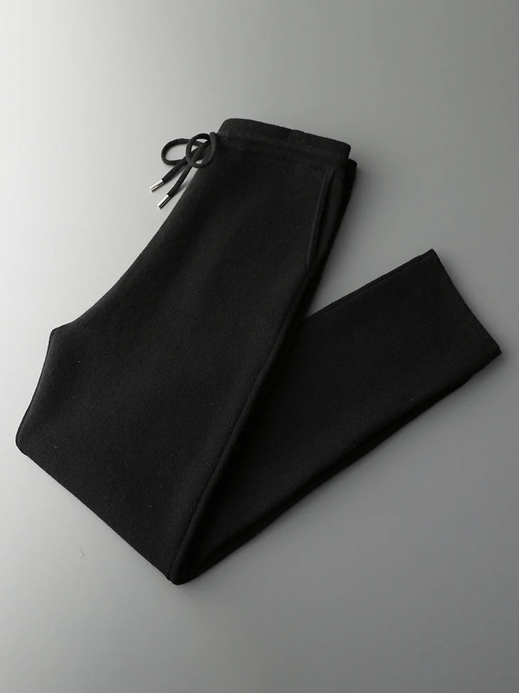 2024 Men's 100% Merino Wool Knit Trousers Autumn Winter Thick Pencil Pants  Soft Warm Cashmere Pants Basic Smart Casual Pants 5
