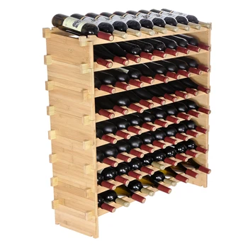 SucceBuy 48/72 Bottle Stackable Modular Wine Rack Free Standing Wine Storage Rack Bamboo Wine Holder Display Shelves for Cellar 1