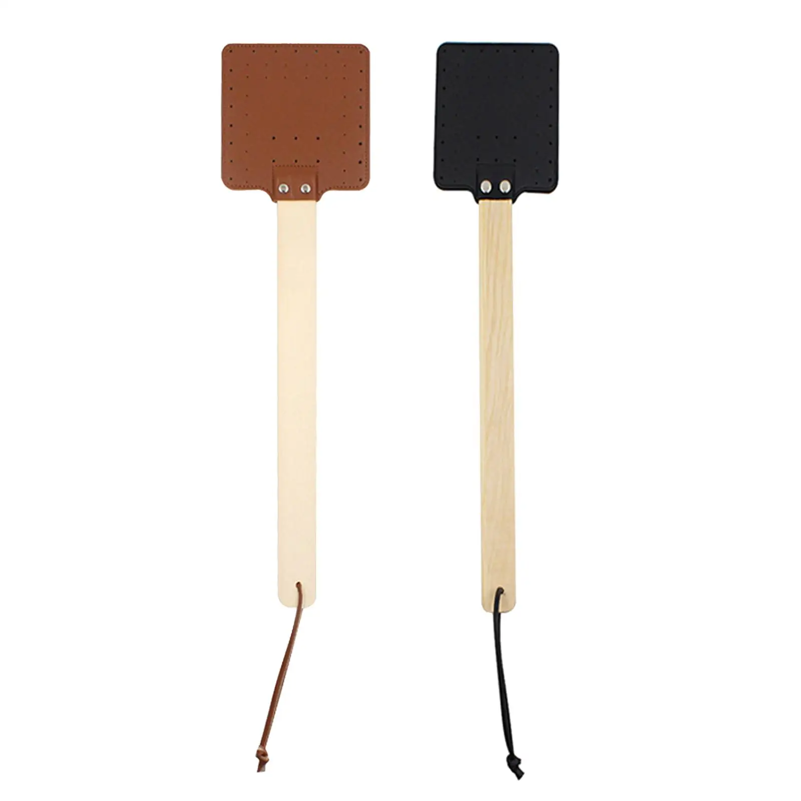 Heavy Duty Fly Swatter Wooden Handle PU Leather Swatter for Household Outdoor Indoor