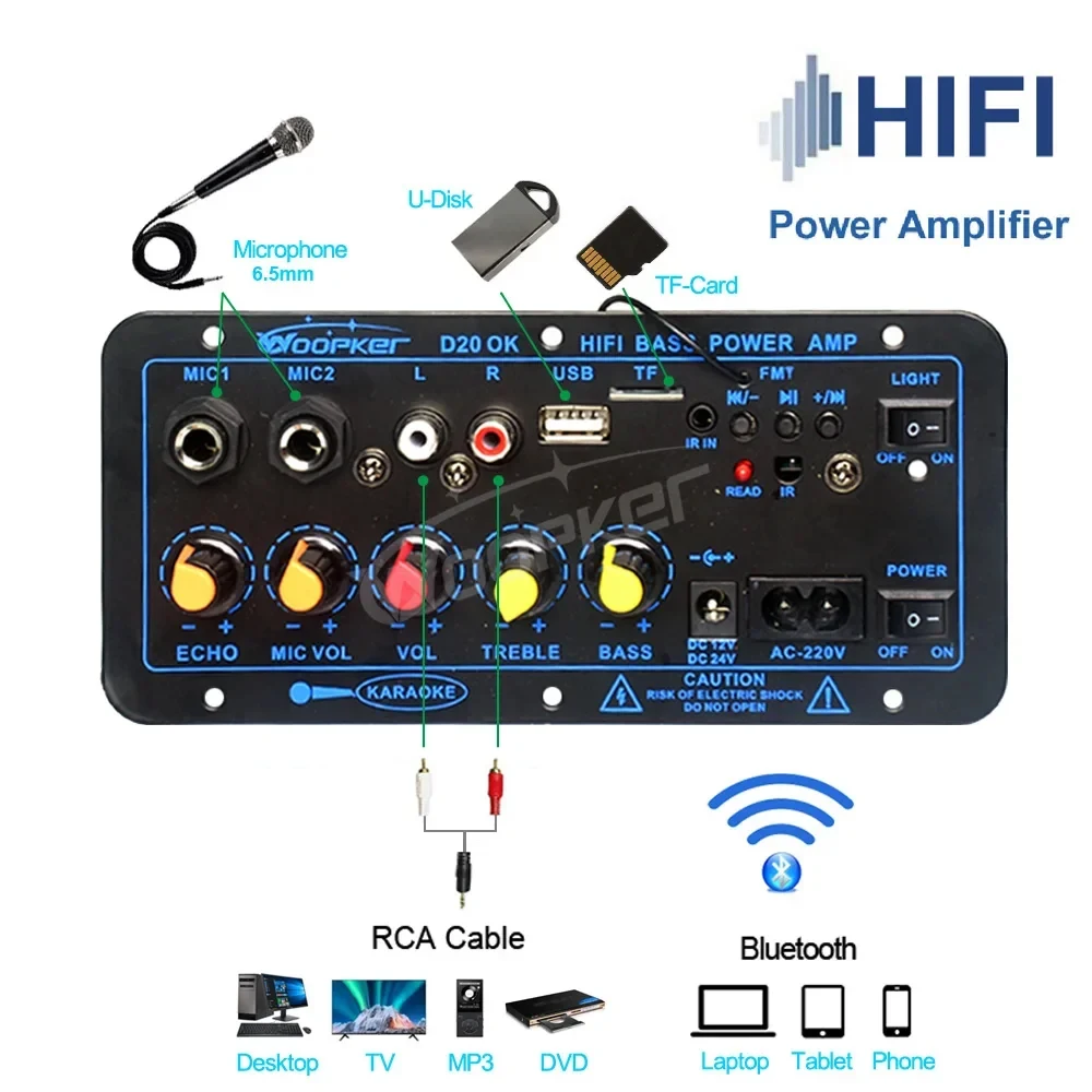 100W HiFi Bluetooth Amplifier Board D1000/D900/D100W/D20/D10 Bluetooth 5.0 Dual