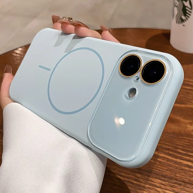 Luxury Liquid Silicone Shockproof Phone Case with Crystal Lens Protection and MagSafe Compatibility
