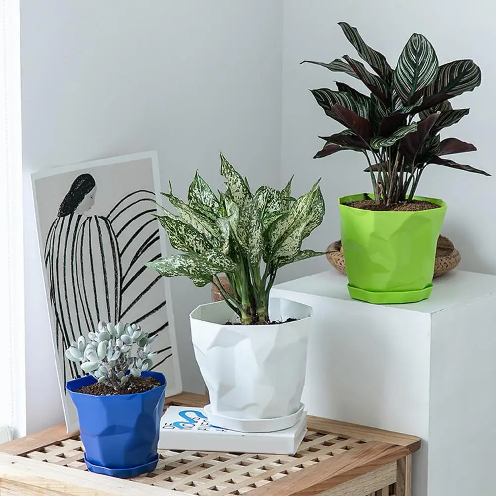 Flowerpot Durable Stable Decorative Breathable Succulents Nursery Garden Planter with Tray for Home - 3