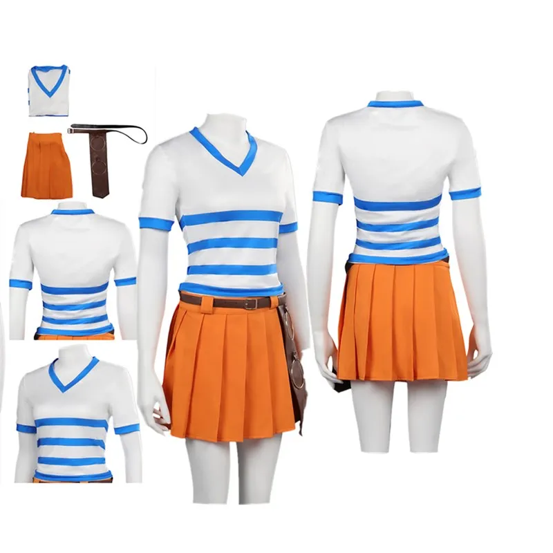 

Kids Children TV Nami Cosplay Costume Girls Top Skirt Belt Outfits Halloween Carnival Party Suit