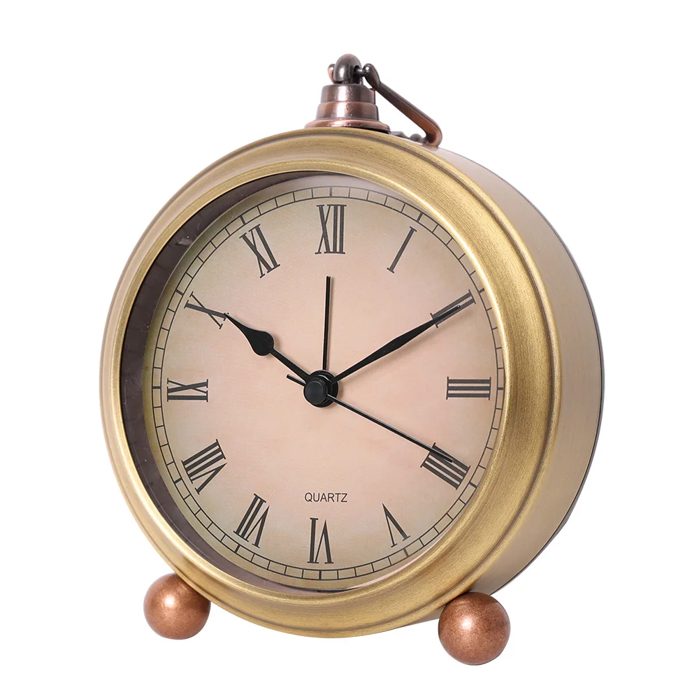 Retro Ultra-Quiet Analog Alarm Clock with Night Light, Battery-Powered, Minimalist Design, 4-Inch
