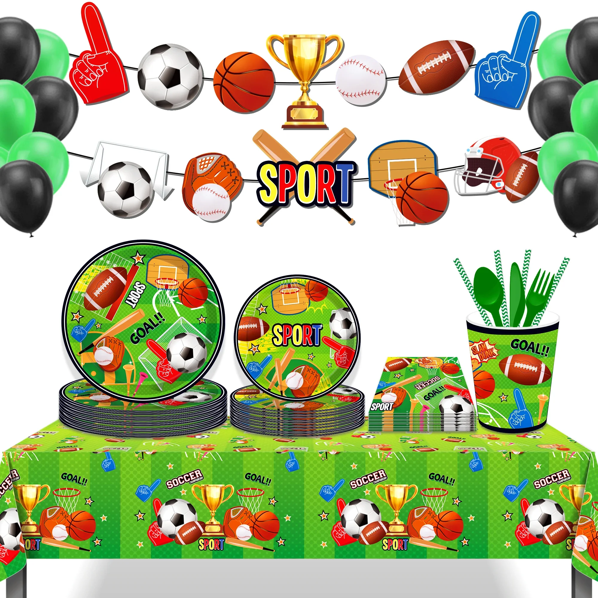 

Football Sport Birthday Party Supplies Paper Plates Cups Balloons Sets Baby Shower Soccer Theme Cake Topper Decorations