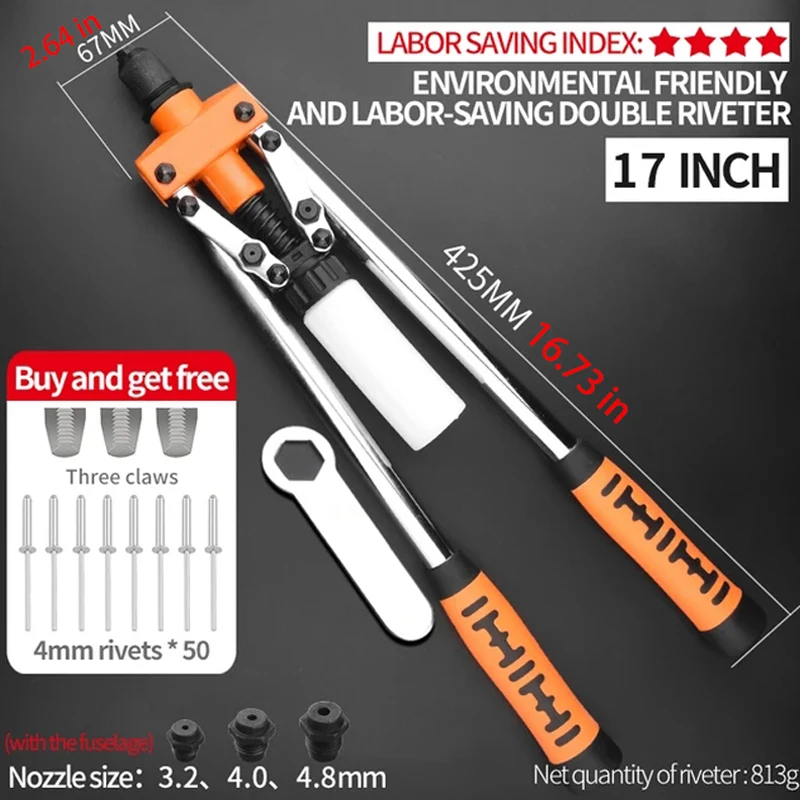 Hand Rivet Gun Set Professional Rivet Nut Riveter Construction Stapler DIY Hand Tool Riveter Tools Embody 50pcs Nut