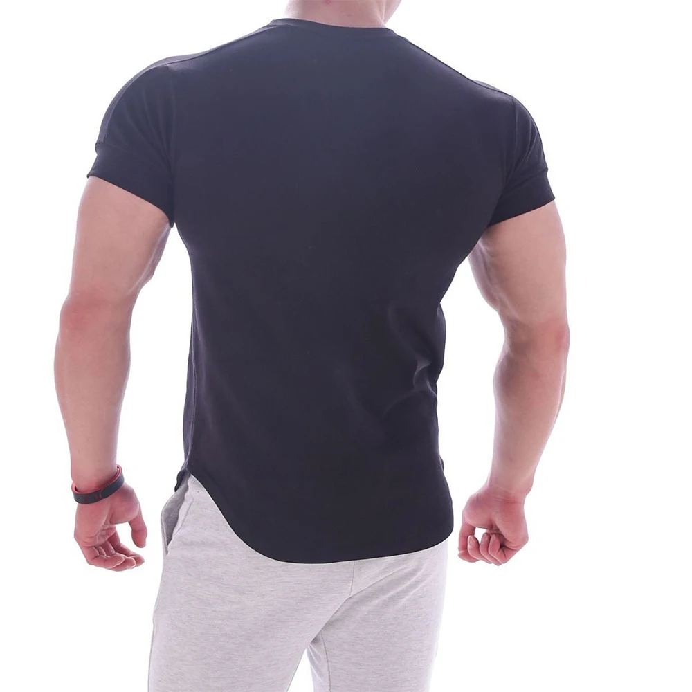 Summer Men's Round Neck T-shirts Muscle Sports Fitness Short Sleeve Shirts Casual Slim Tee Tops Gym Men T Shirt Clothing