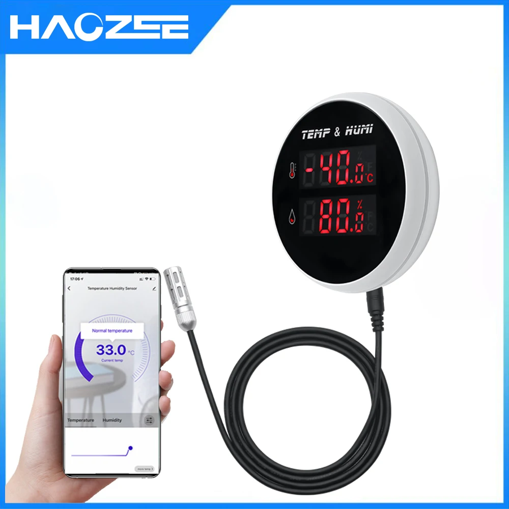 Tuya Smart WIFI Hygrometer Thermometer With External Temperature Humidity  Detector,USB Charge or Rechargable Battery