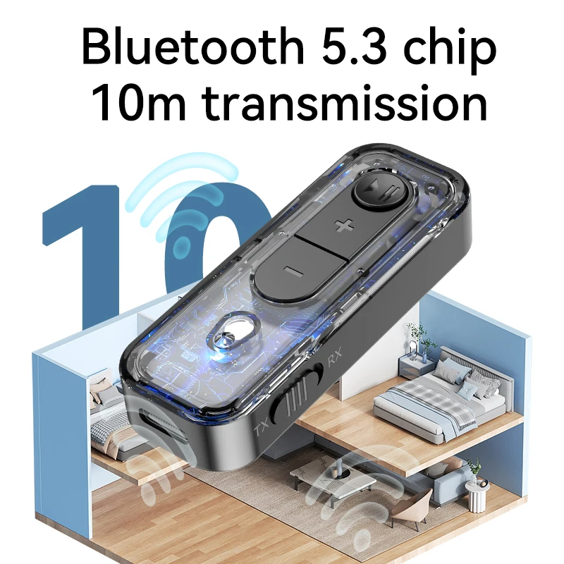 2-In-1 Bluetooth 5.3 Audio Transmitter Receiver 3.5MM AUX Collar-Clip With MIC Wireless Adapter For Car Airplane TV PC
