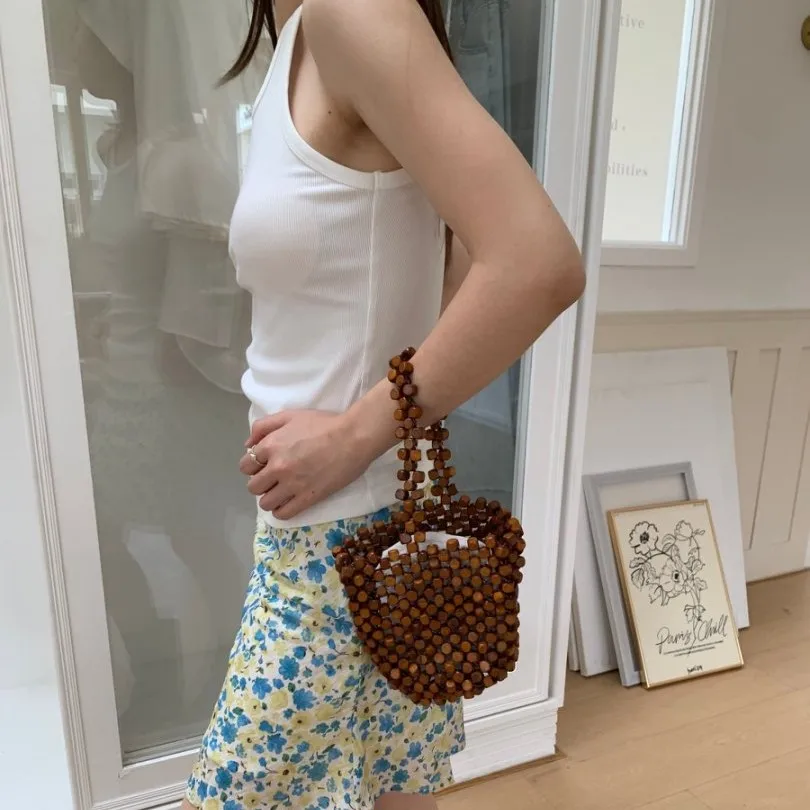 French Retro Shoulder Bag Summer Light Luxury Handmade Beaded Bag Fashionable Commuting Versatile Women Woven Bag