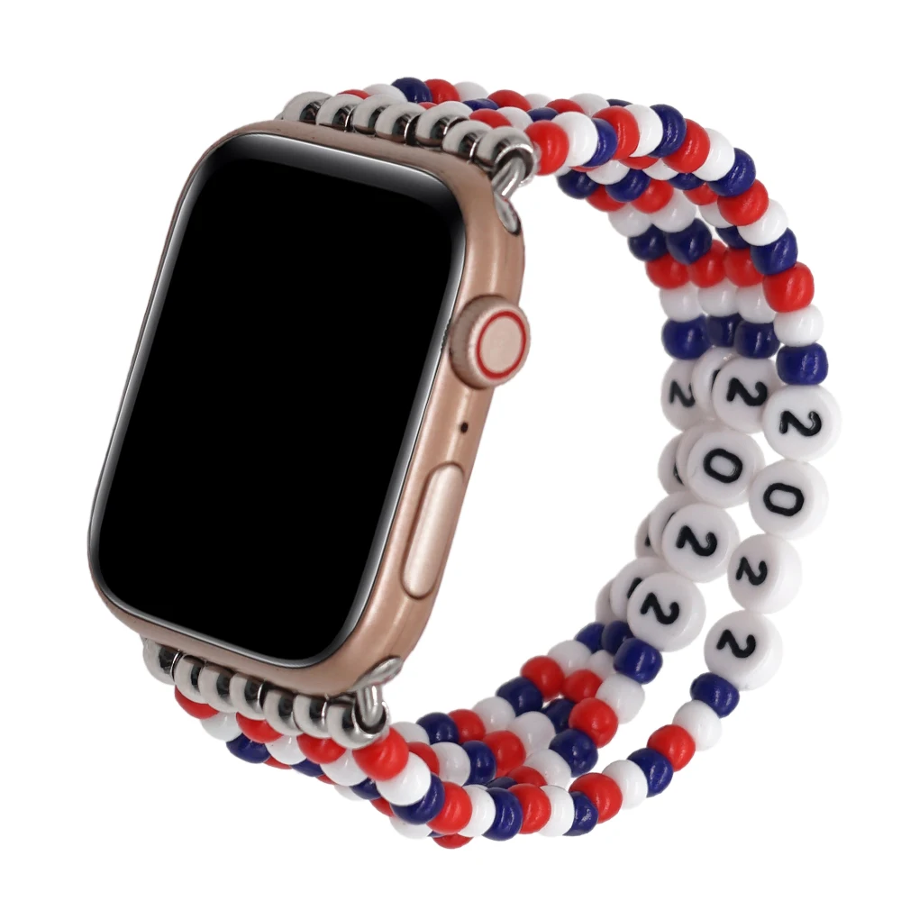 Multicolor Beaded Watchband 2022 World Football Netherlands France Usa National Flag Beads Watch