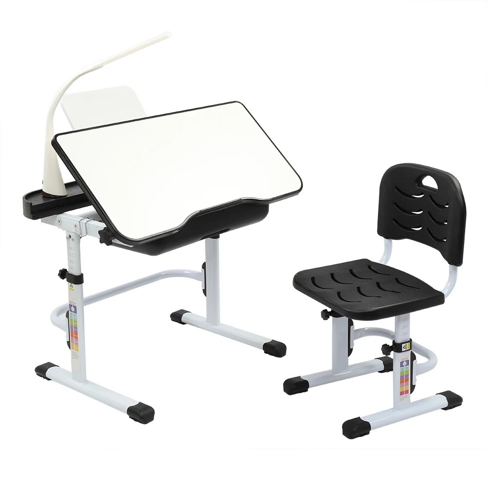 

Children Learning Table And Chair Kid Study Desk Black 70CM Lifting Table Top Can Tilt With Reading Stand USB Interface Lamp