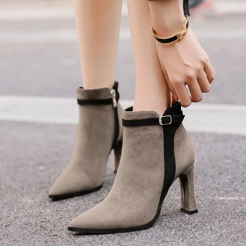 Short-Shoes-for-Woman-Suede-Women-s-Ankle-Boots-Very-High-Heels-Booties ...