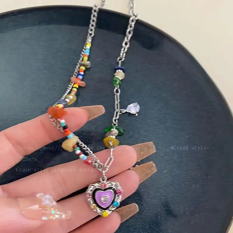 Fashion Bohemian Crystal Heart Pendant Necklaces for Women Sweet Girl Natural Stone Charm Chain 2023 Jewelry Party Wedding Gifts