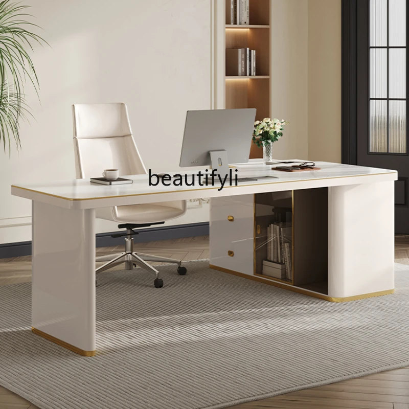 

Italian Minimalist Stone Plate Desk Study Modern Simple and Light Luxury Integrated Desk