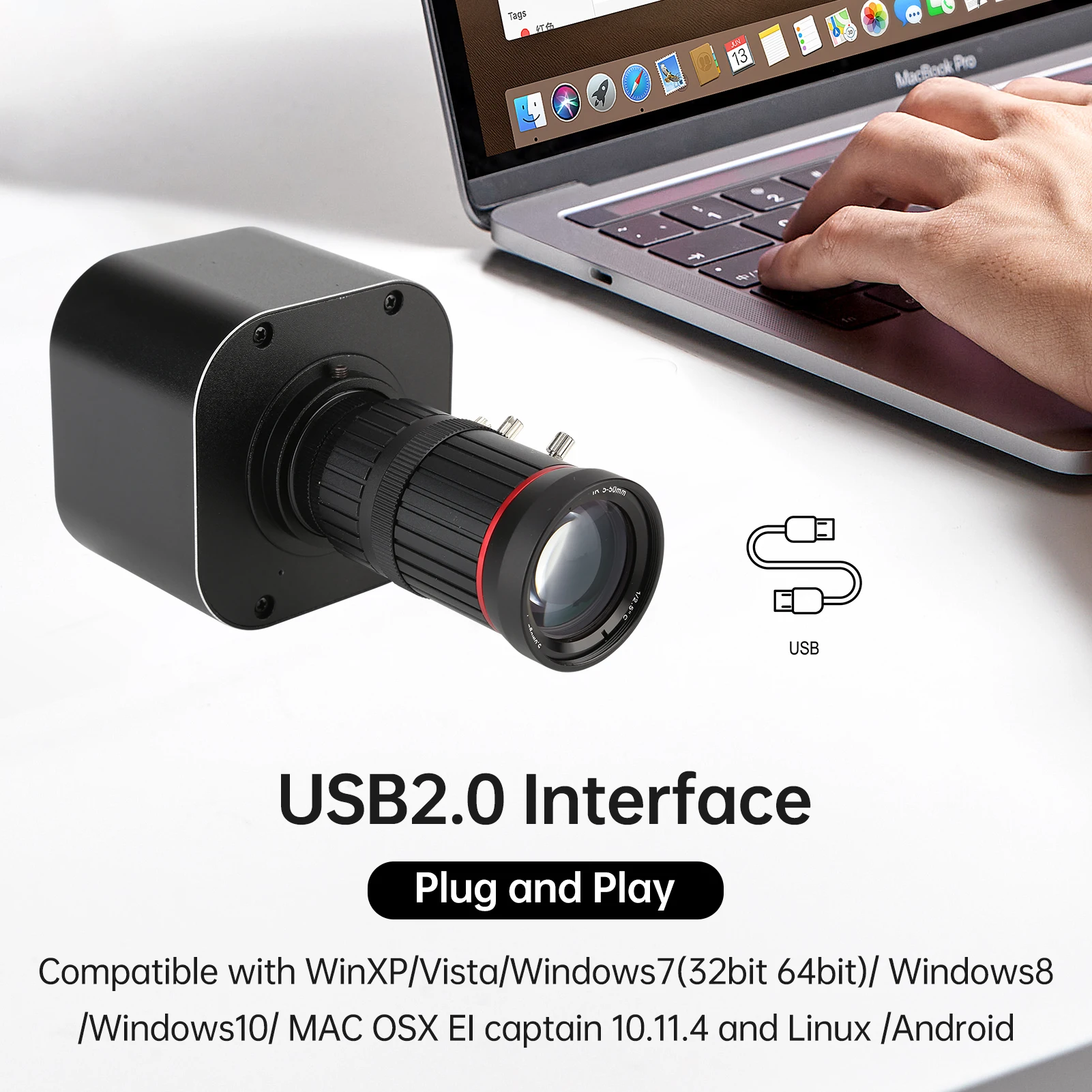 4K HD USB Camera 10X Optical Zoom 5-50mm Variable Lens 8MP Mini Web Camera with Microphones 1920x1080@60fps Manual Focus