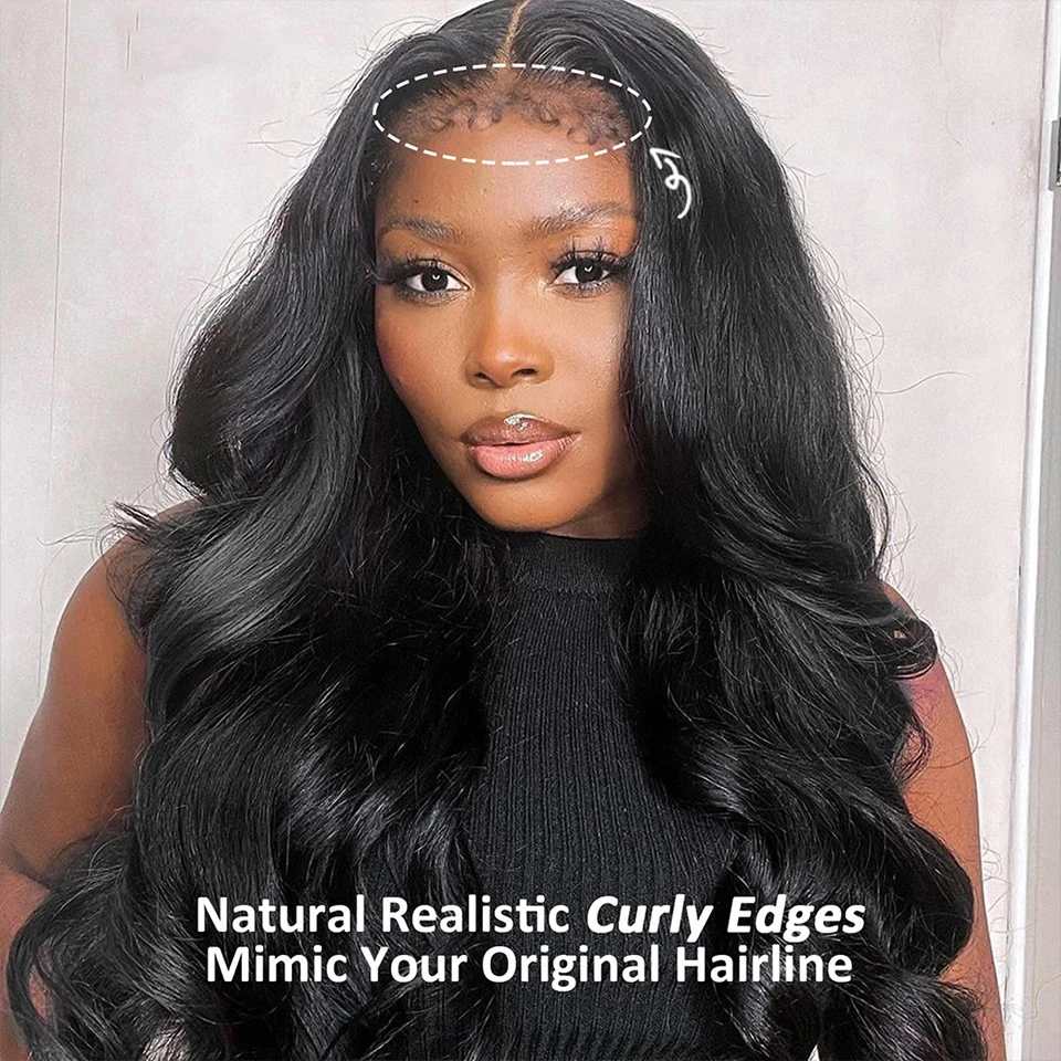 

4C Kinky Edge Hairline Body Wave 5x5 Lace Front Wigs Human Hair with Curly Baby Hair 180% Density Pre Plucked Glueless Frontal W