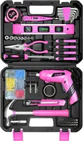 SOLUDE Pink Tool Set,130 Piece Women's Tool Kit for Home with 3.6V Cordless Rechargeable Screwdriver,Household Basic Toolkits 1