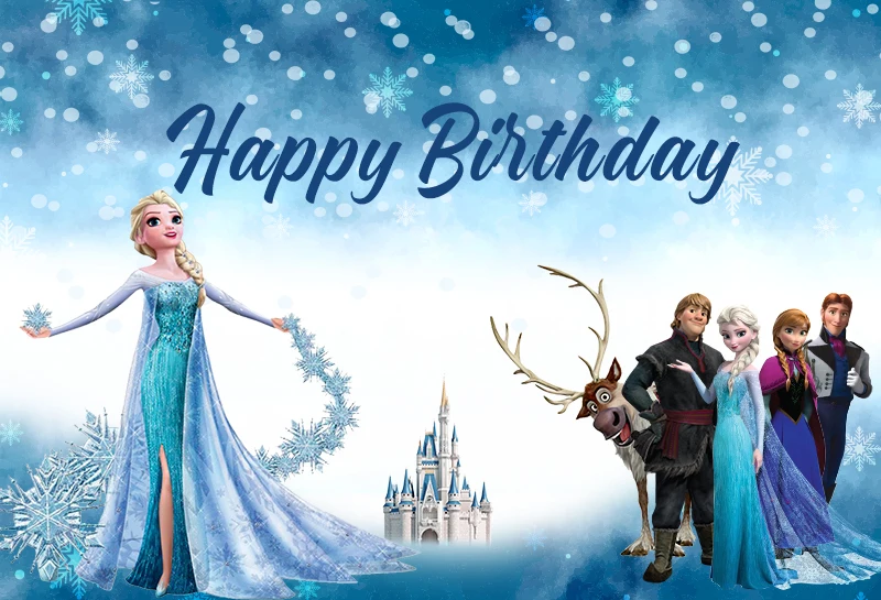 Happy Birthday Backdrop for Girls Winter Frozen Elsa Princess Photography Background Party Baby Shower Ice Snow Castle Wallpaper images - 6