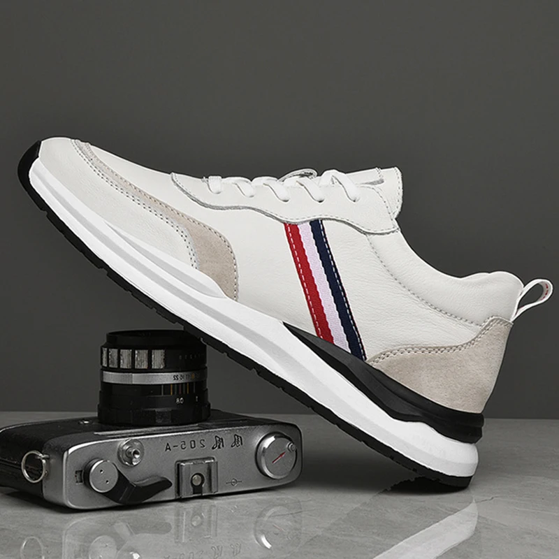 Fashion Genuine Leather Casual Shoes Sneakers Men Elevator Shoes Skateboard Shoes Male Comfortable Height Increase Insole 6-8CM 4