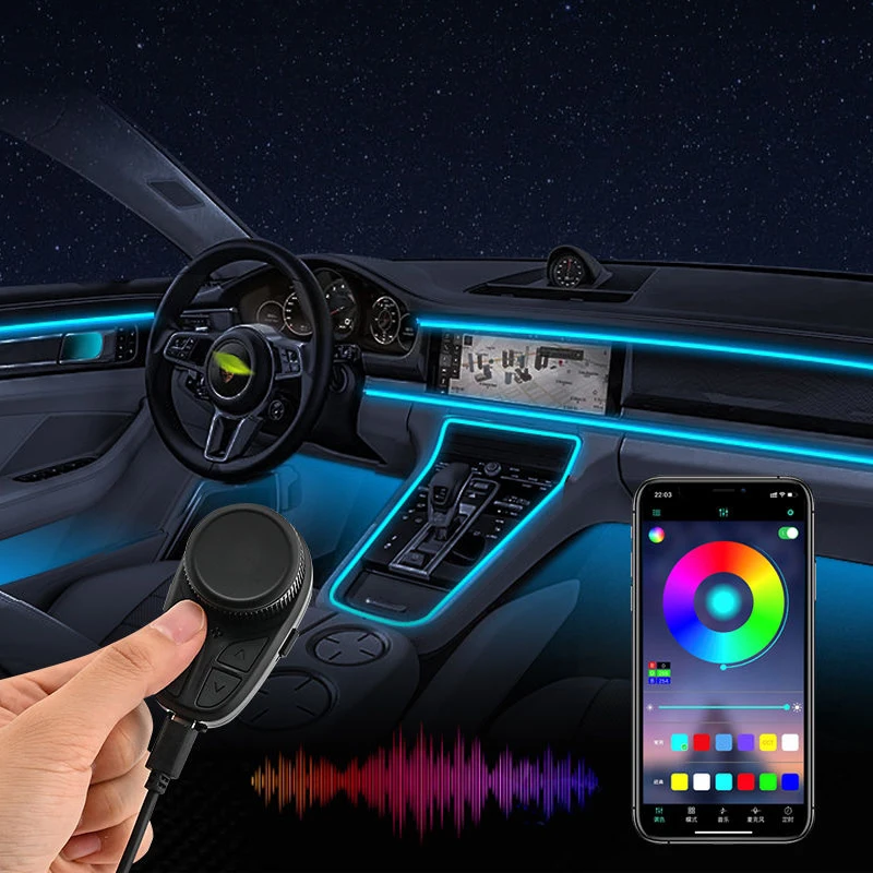 

Car Interior Lights Decorative Ambient Lamp 64 Colors Multiple Modes app Control USB Optical Fiber Neon Atmosphere Light Strip