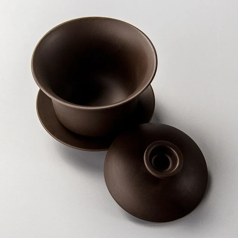 Purple Clay Gaiwan Teaset Elegant Chinese Tea Cup, Teaware with Lid, Bowl and Saucer, Tea Brewing, High Quality
