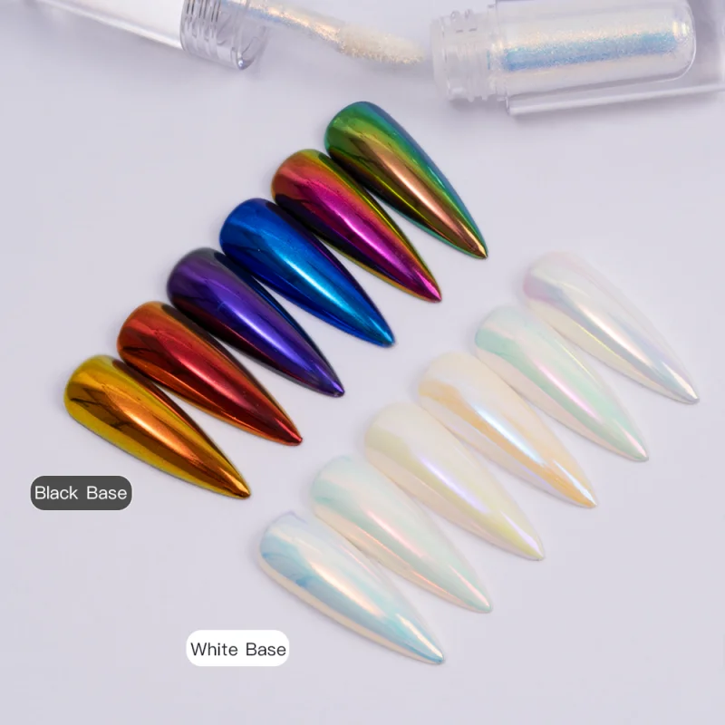 Nail decoration HNDO small tube liquid type mirror chrome powder with brush inside for professional nail art decor manicure nail glitter pigment