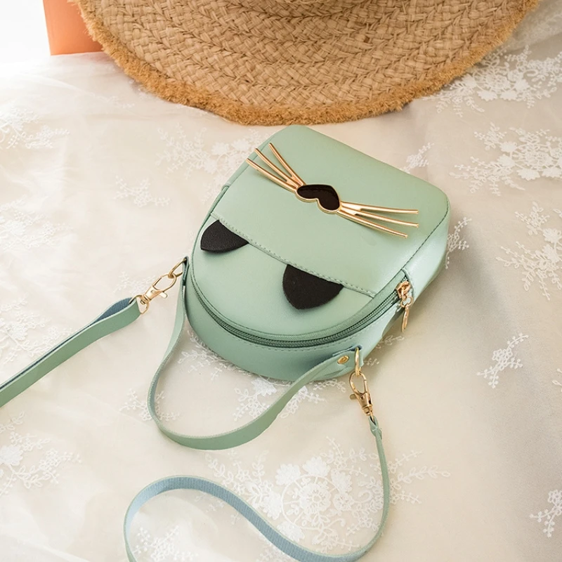 Trendy Casual Ladies Small Fresh Bag Shoulder Backpack Cat Handbag Tassel Phone Bag's PU Leather Student Backpack