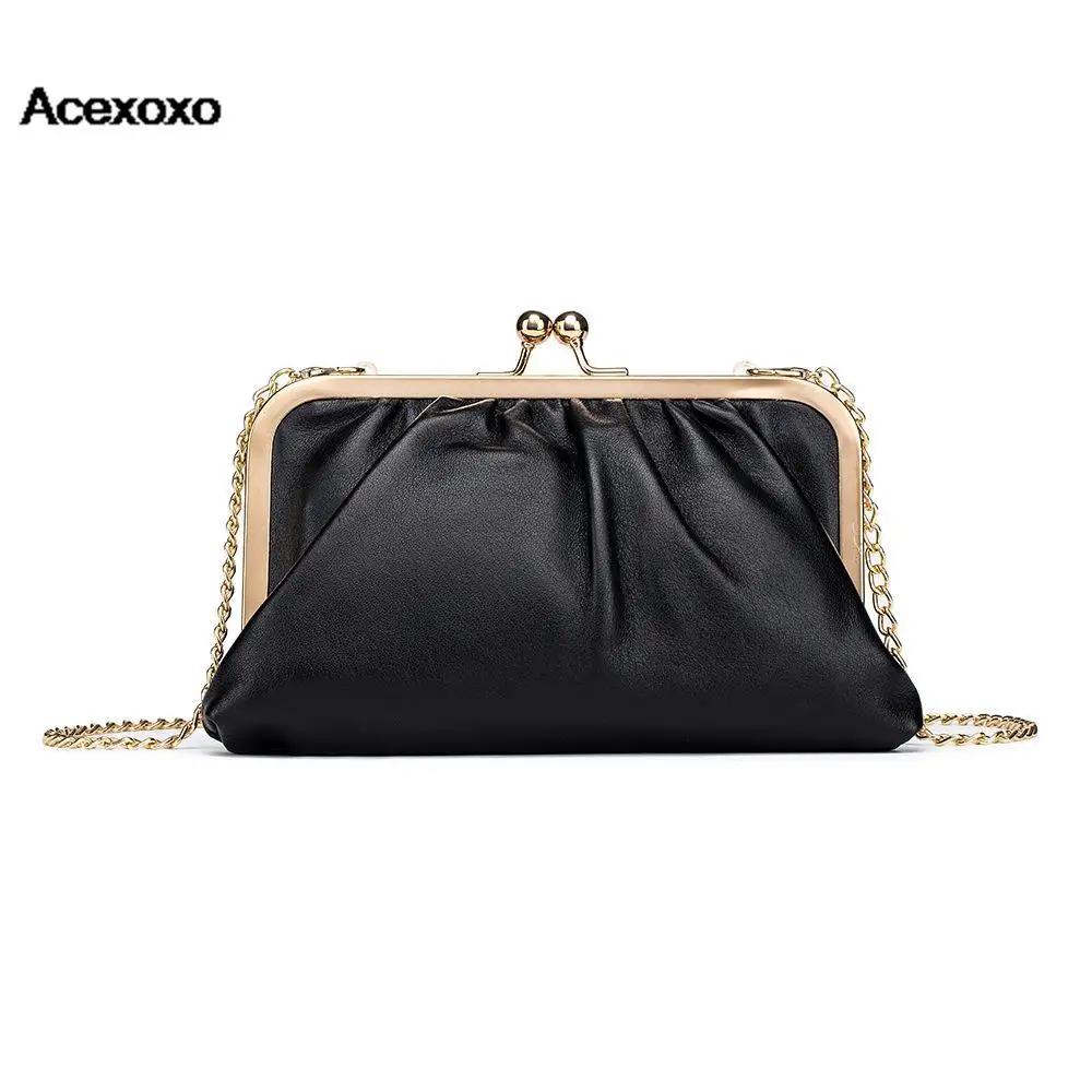 

Europe and the United States high-grade clip bag folding soft bag diagonal leather foreign hand chain small bag